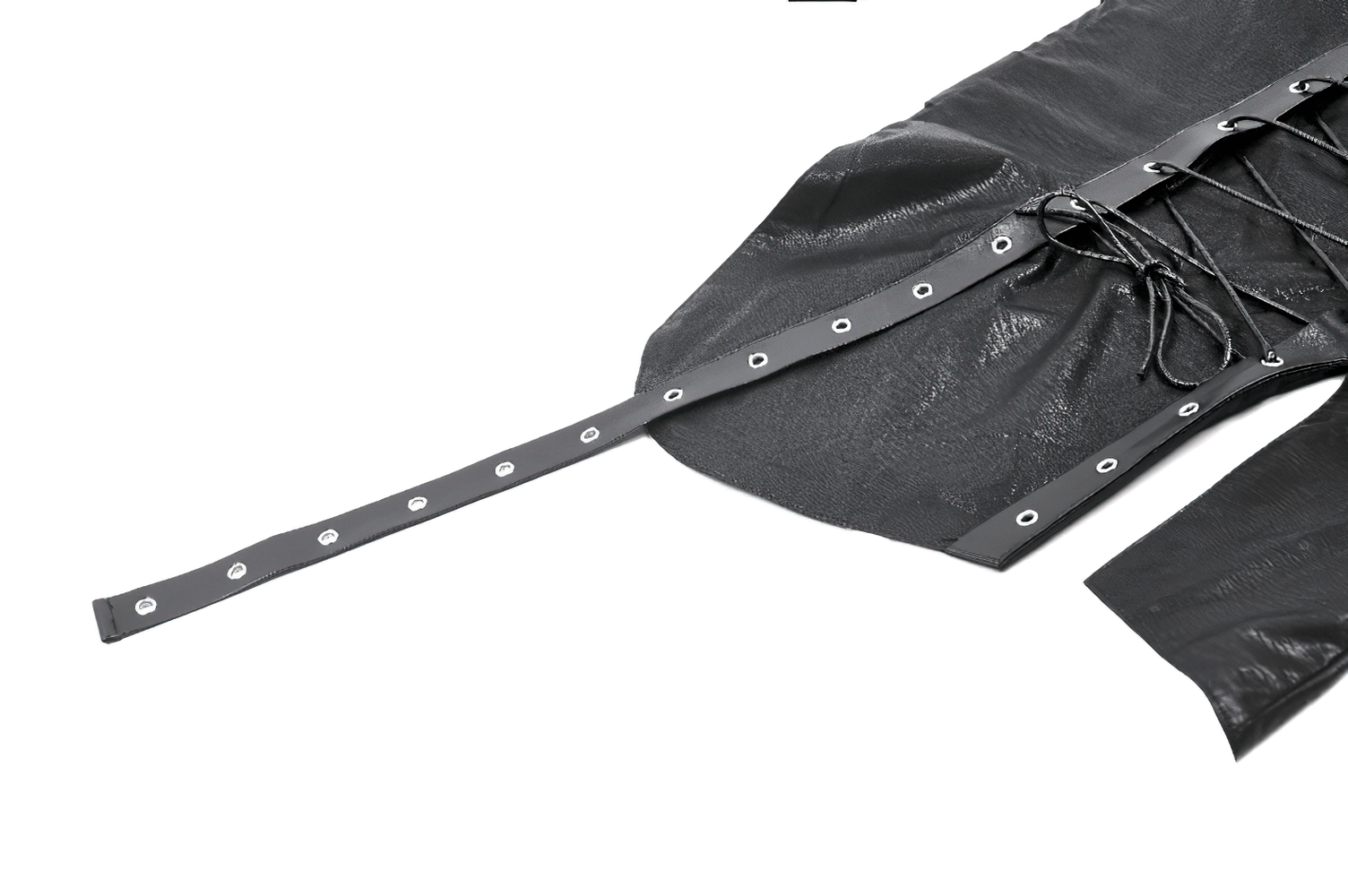 Close-up of a punk corset top featuring spiked details and zipper closure, highlighting lace-up design and detailing.