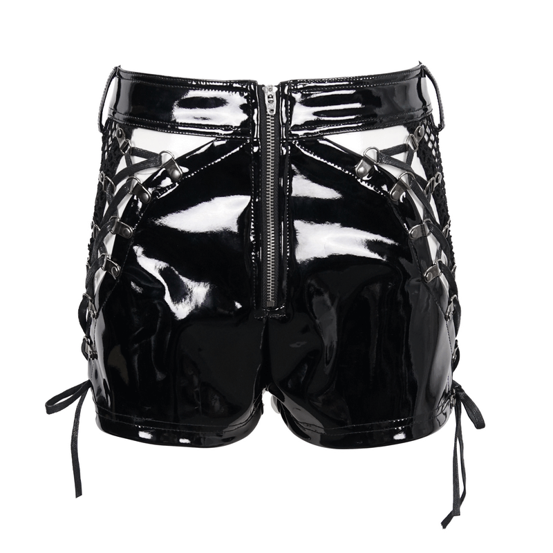 Punk Cut Out Patent Leather Shorts With Lace Up on Both Sides / Sexy Zipper Clothes - HARD'N'HEAVY