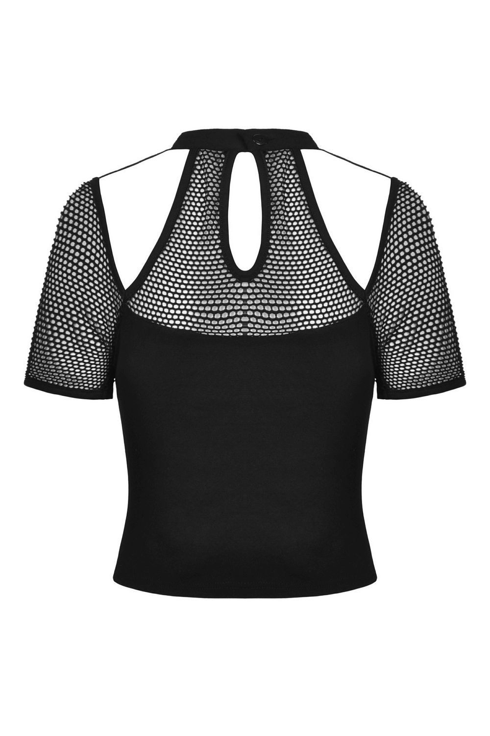 Punk Cutout T-shirt with Mesh Sleeves and Lace-Up Front