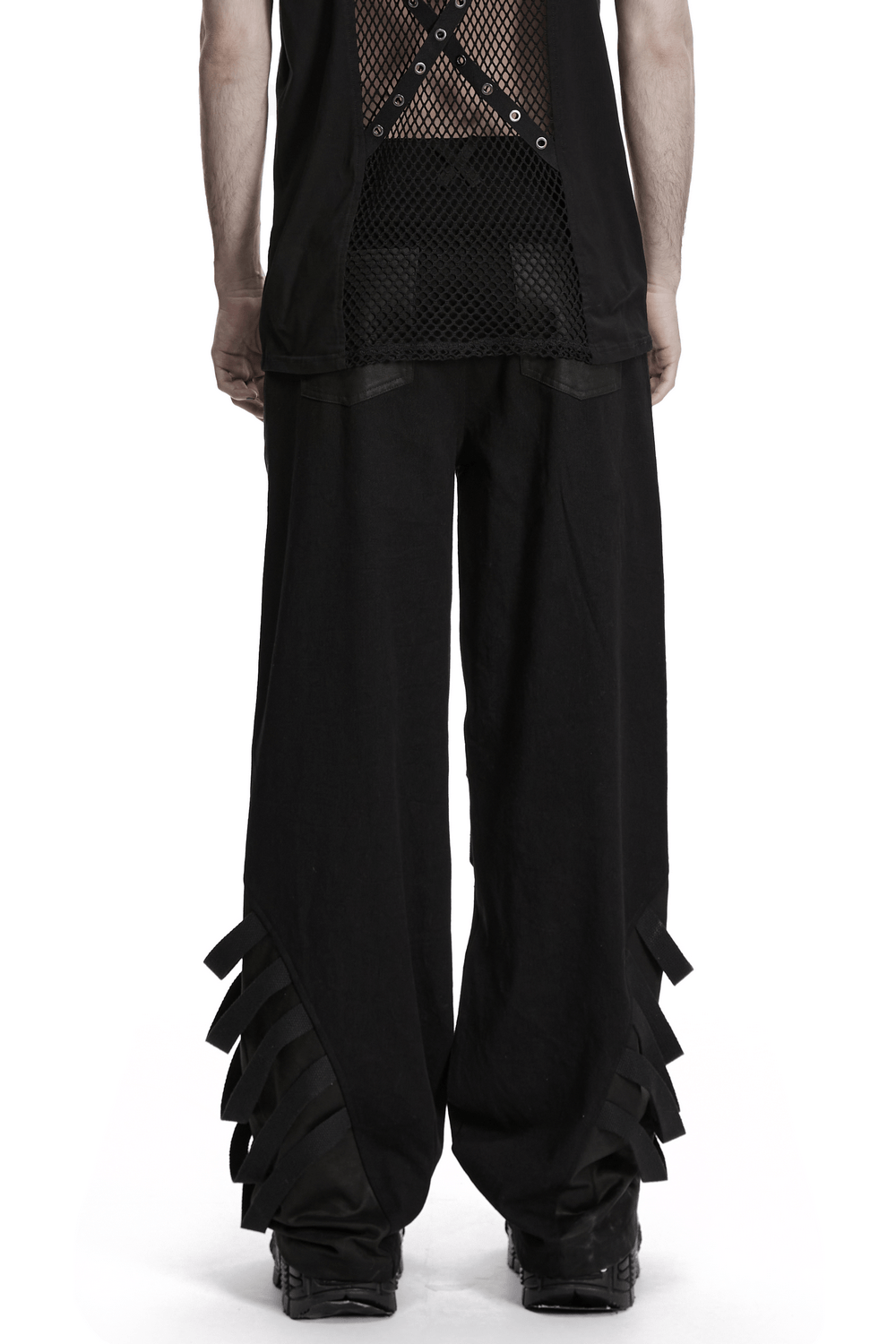 Punk Dark Wide Leg Pants with Utility Webbing for Men