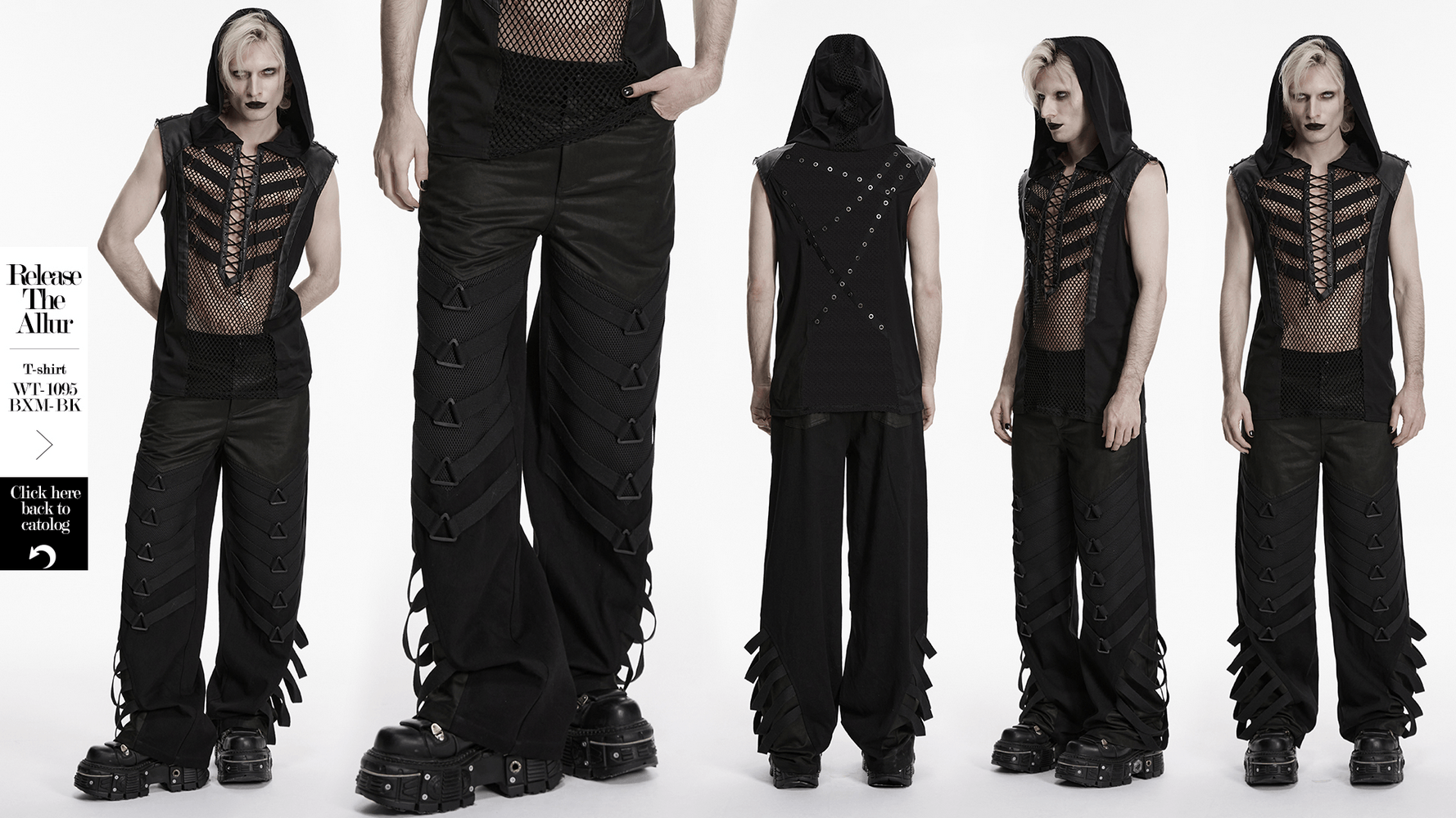 Punk Dark Wide Leg Pants with Utility Webbing for Men