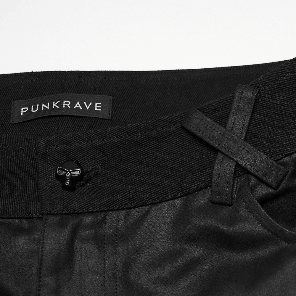 Punk Dark Wide Leg Pants with Utility Webbing for Men