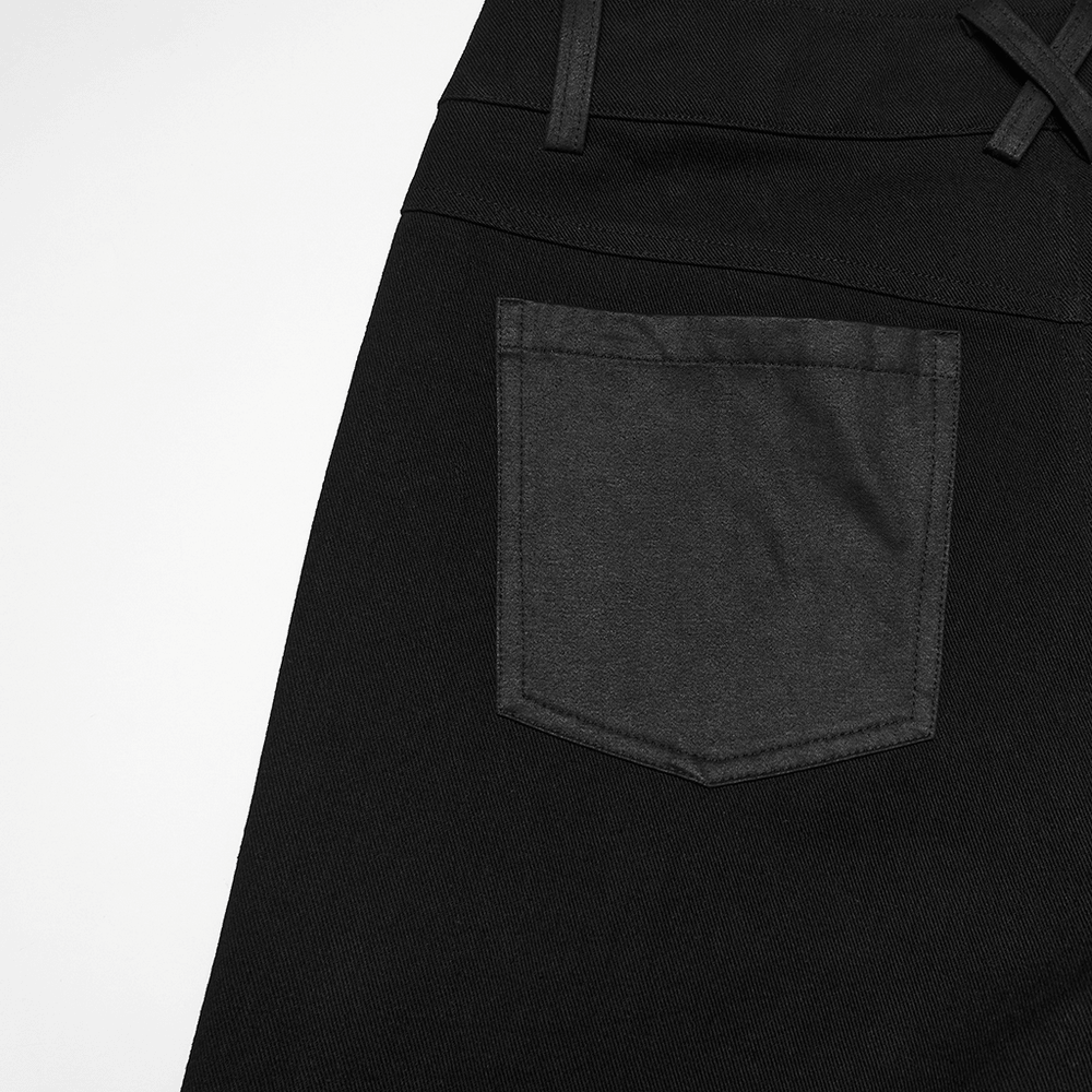 Punk Dark Wide Leg Pants with Utility Webbing for Men