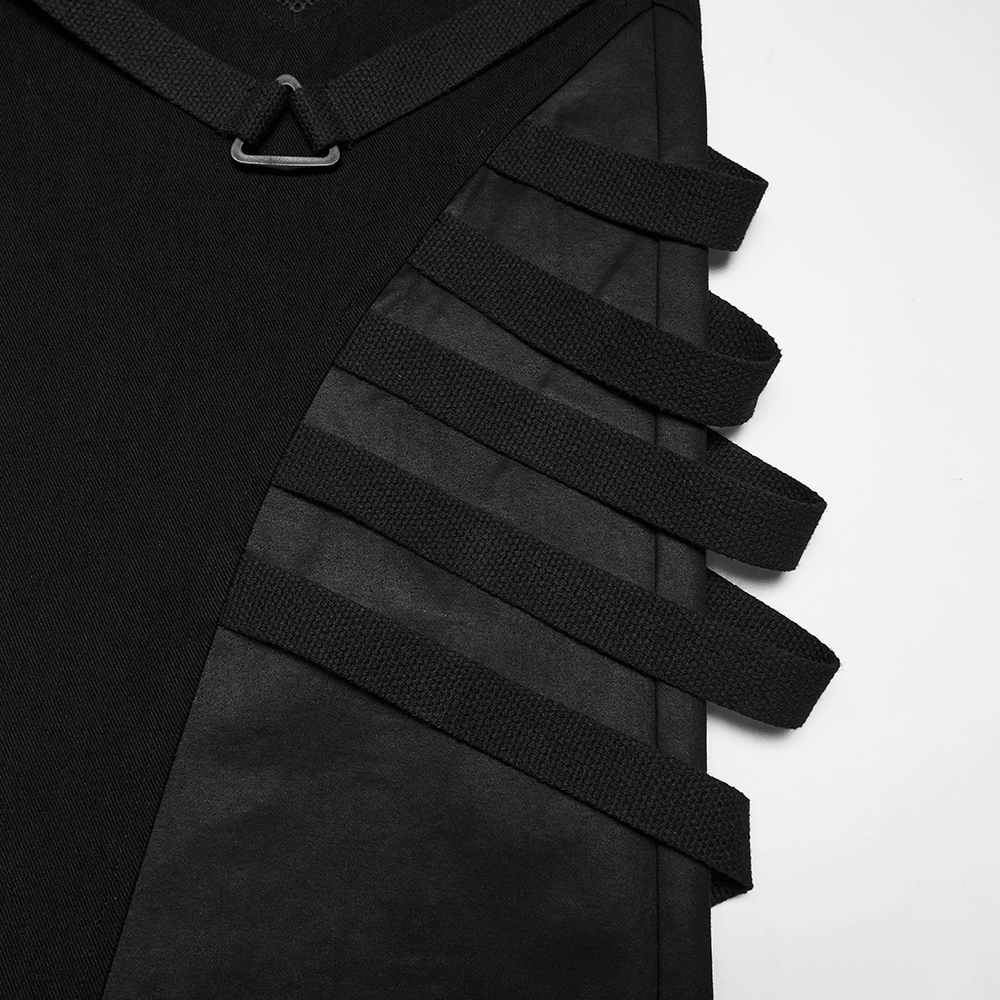 Punk Dark Wide Leg Pants with Utility Webbing for Men