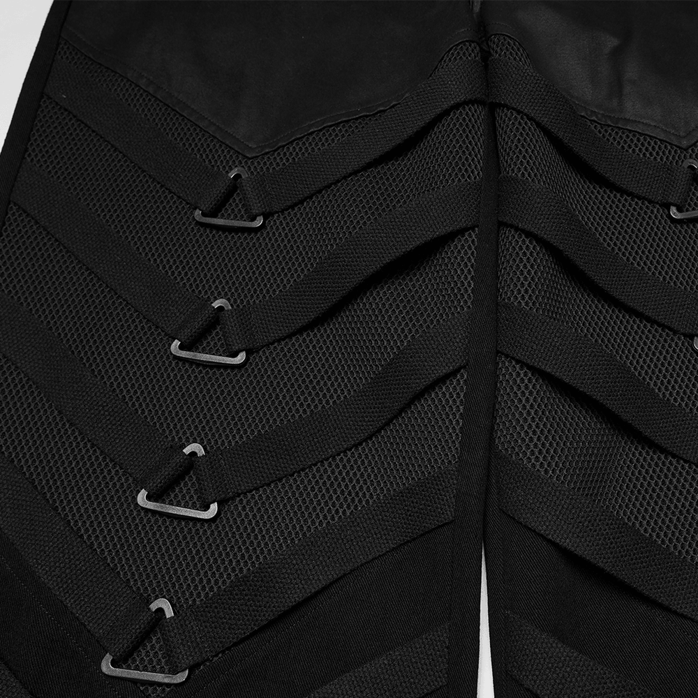 Punk Dark Wide Leg Pants with Utility Webbing for Men