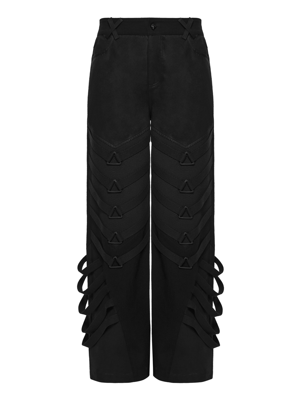 Punk Dark Wide Leg Pants with Utility Webbing for Men