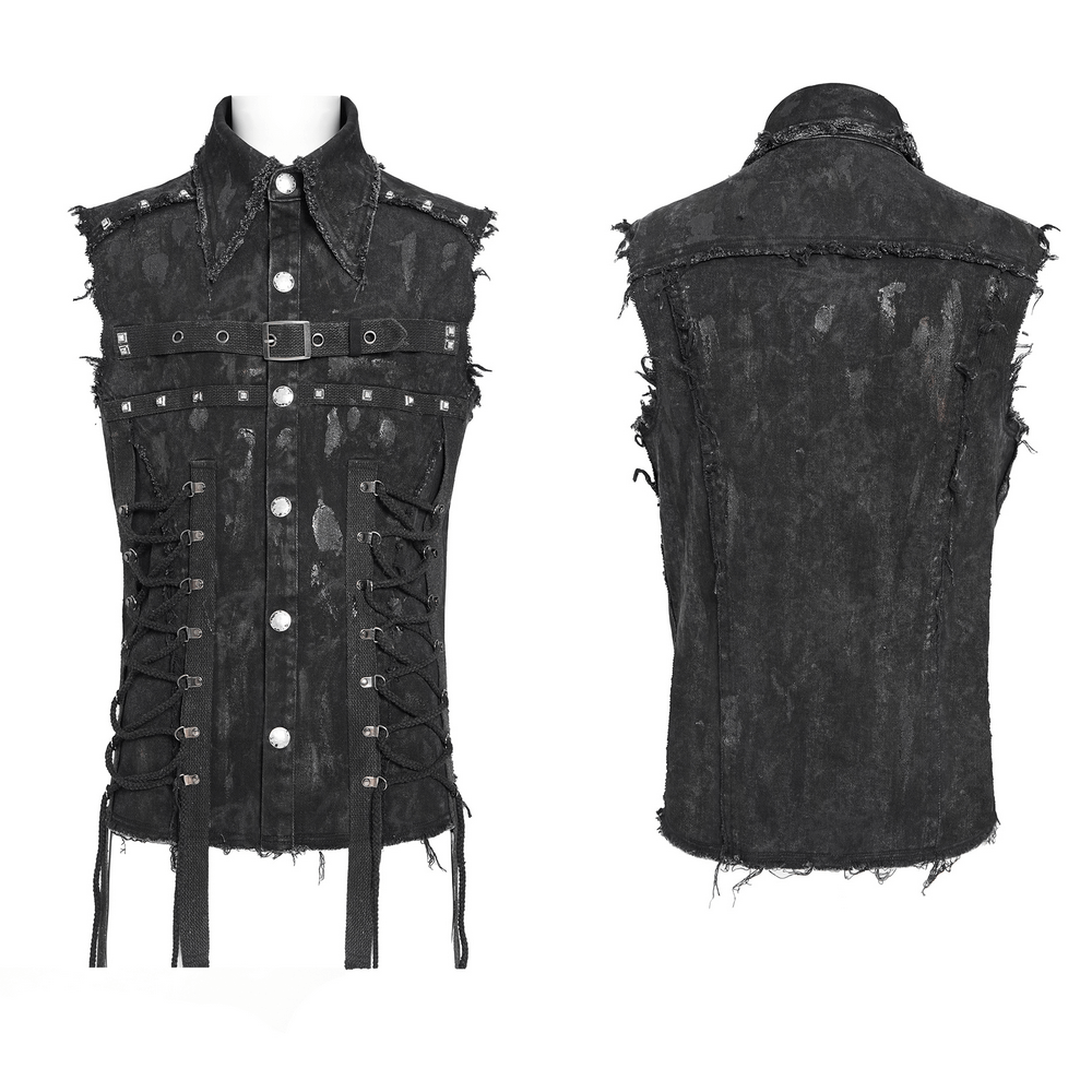 Punk denim shirt featuring lace-up sides and studded detail, perfect for a bold, edgy look.