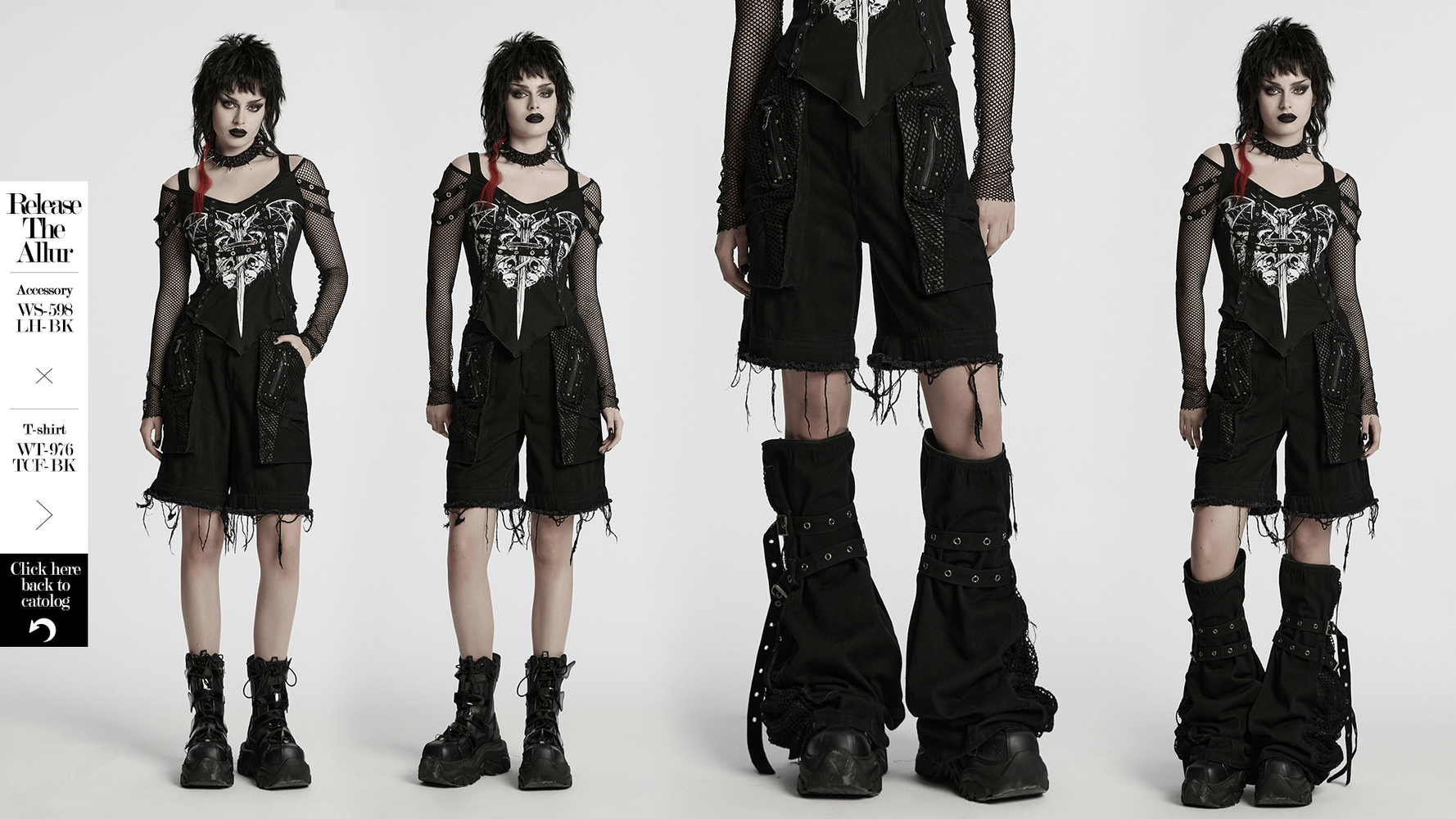 Punk detachable pants featuring mesh pockets, stud details, and a bold wide-leg design for edgy style.