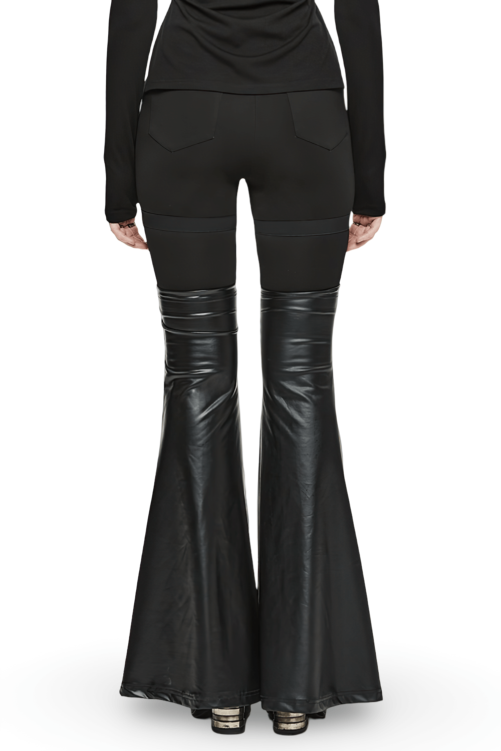 CLEARANCE of Punk Detachable Faux Leather Flared Leg Warmer Pants - US