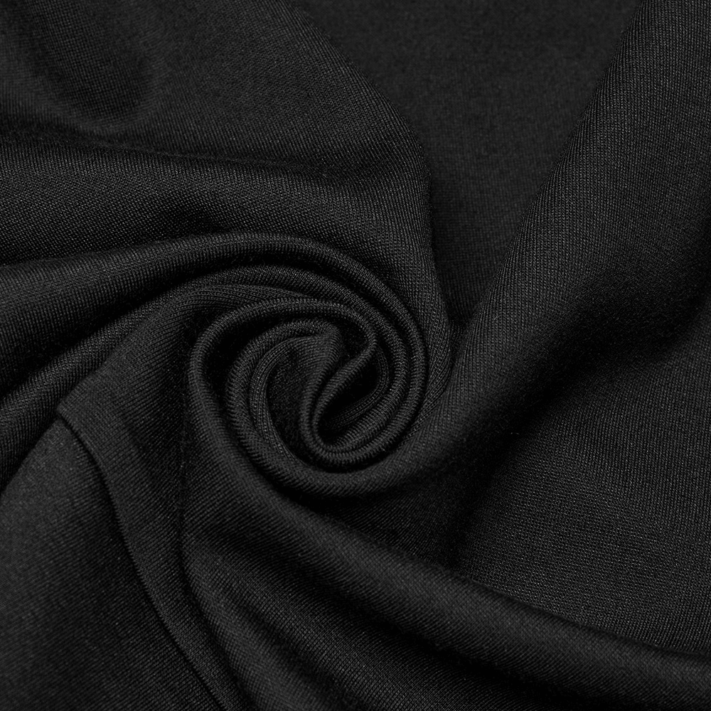 Close-up of soft black elastic fabric, perfect for stylish punk detachable tassel pants.