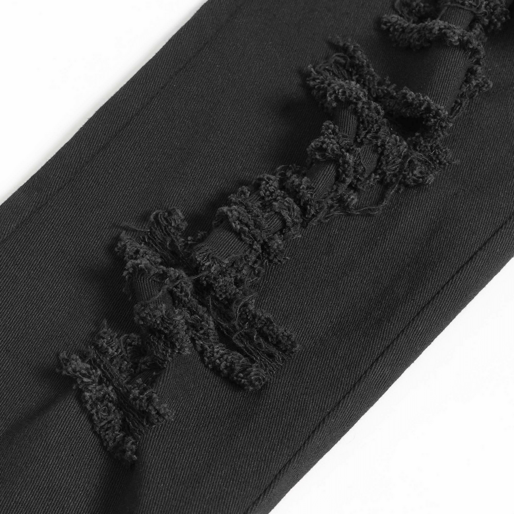 Pantalones Punk Desgastados con Correas y Apliques de Cuero