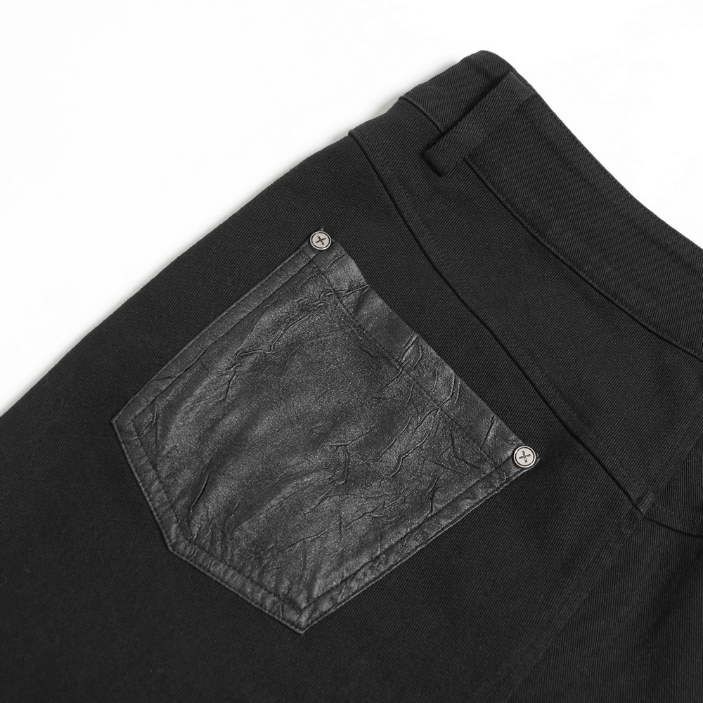 Pantalones Punk Desgastados con Correas y Apliques de Cuero