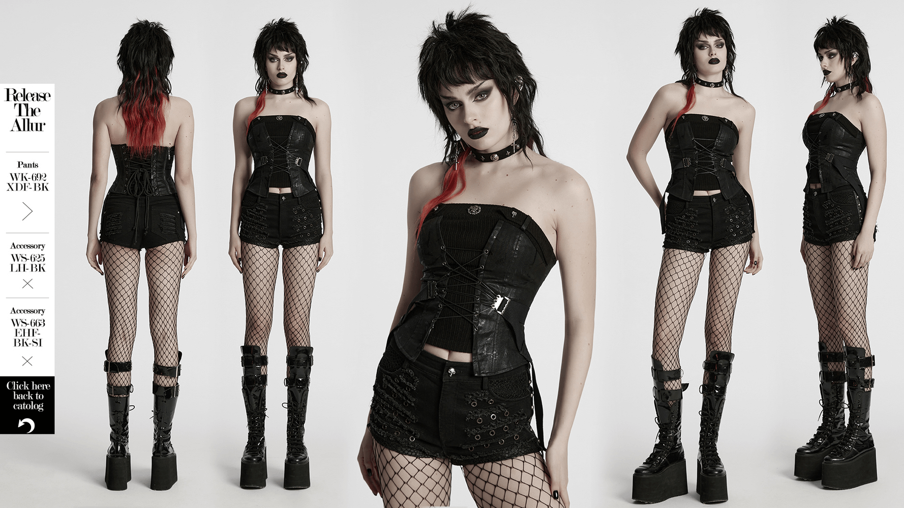 Black Gothic women's tube top with zipper, lace-up details, and punk style, showcasing edgy fashion and confident attitude.
