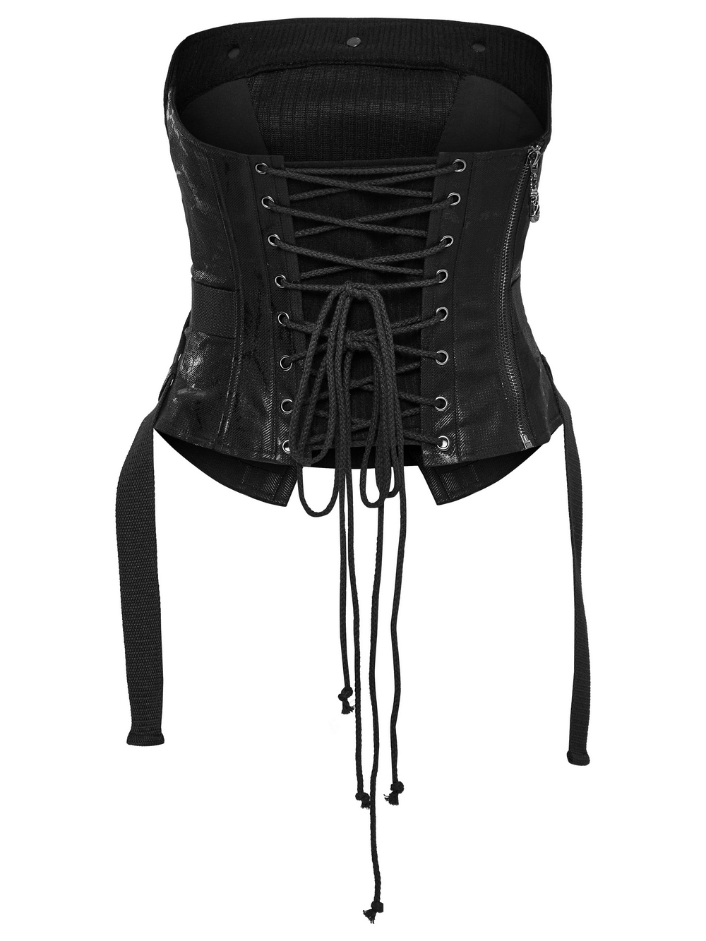 Black Gothic Women's Punk Tube Top with lace-up detail and drawstring accents for edgy style.