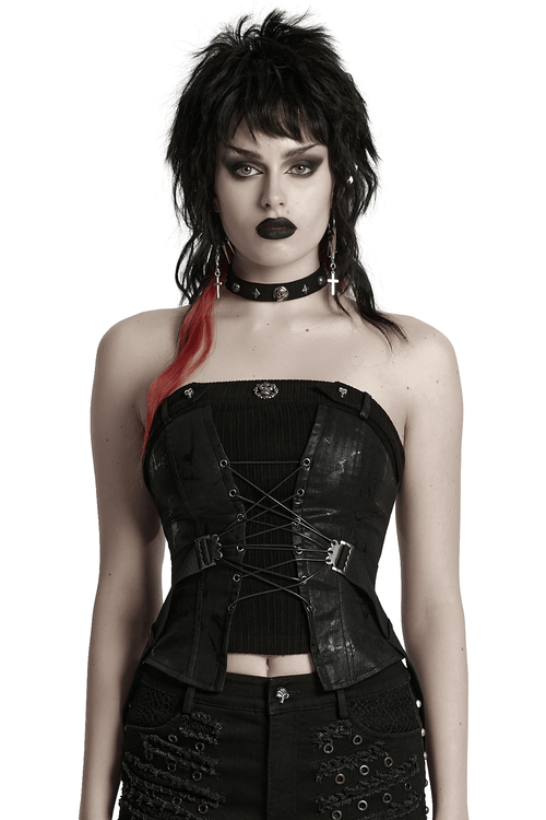 Punk Drawstring Tube Top with Zipper and Straps