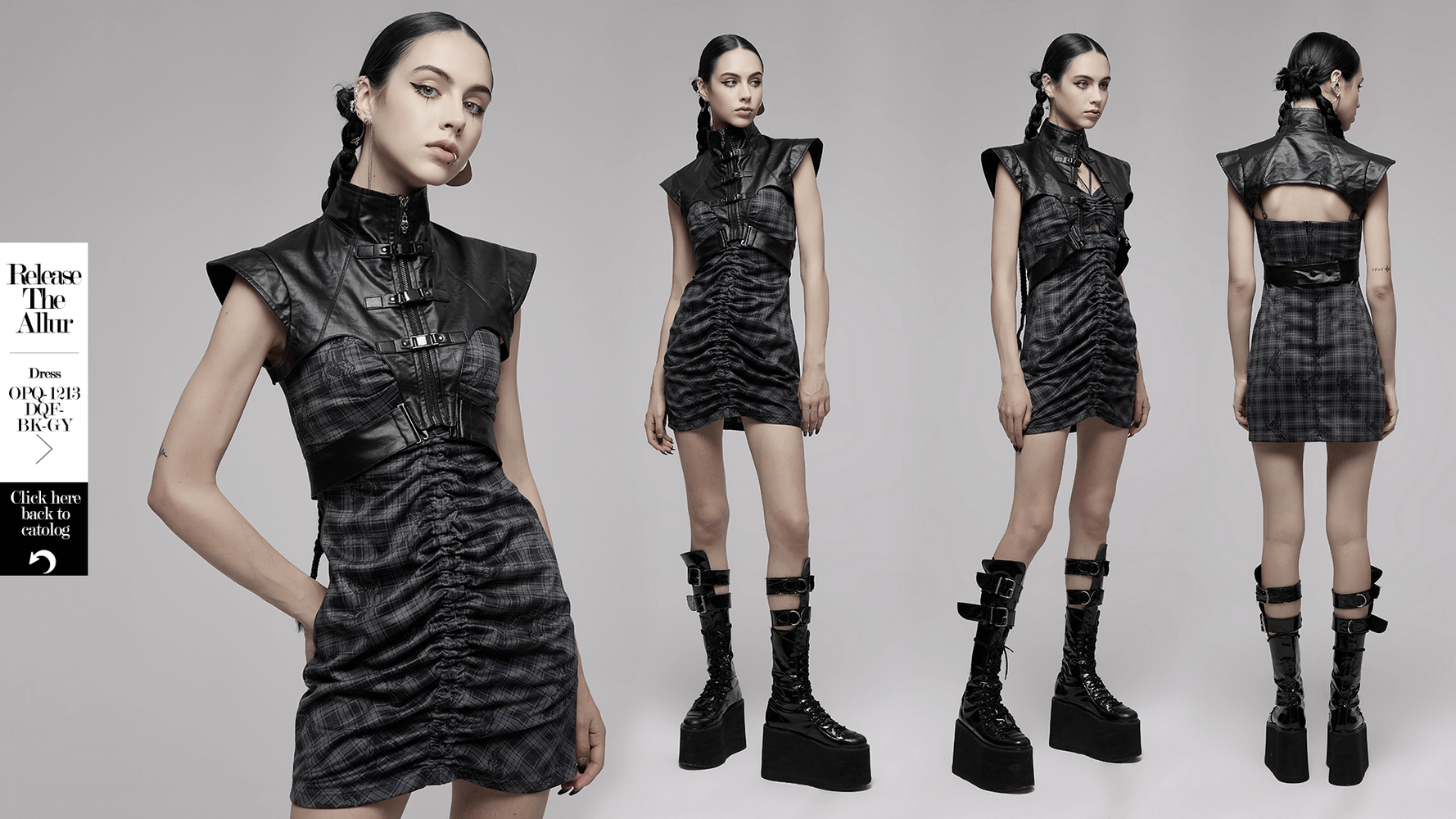 Punk edgy wide shoulder vest in black PU leather featuring metal accents and a detachable waistband.