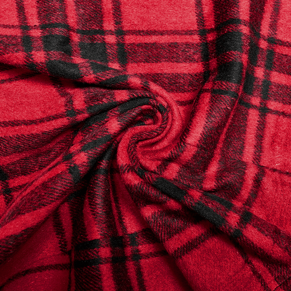 Close-up of cozy red and black plaid fabric, perfect for edgy punk fashion styles.