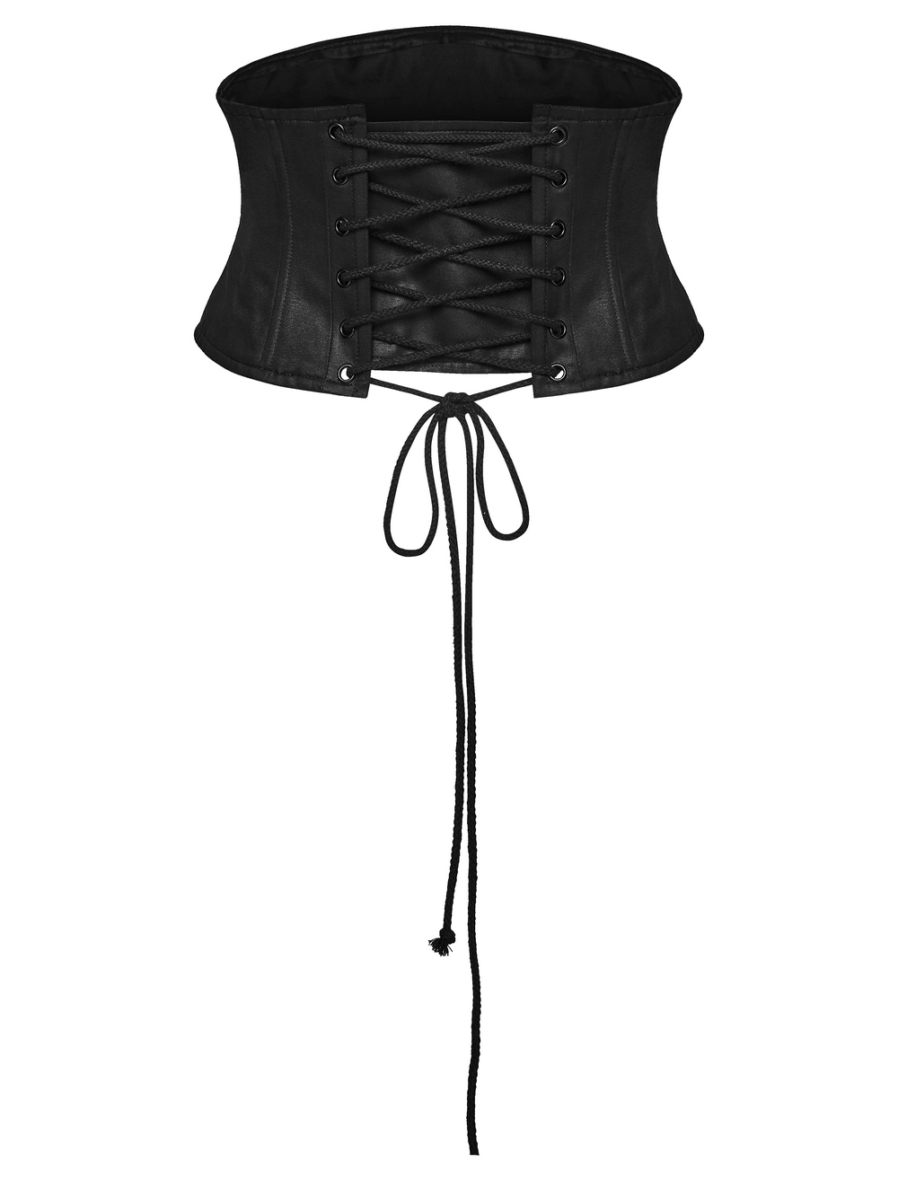 Punk Faux Leather Corset Belt with Mesh Panels featuring lace-up back and structured silhouette.