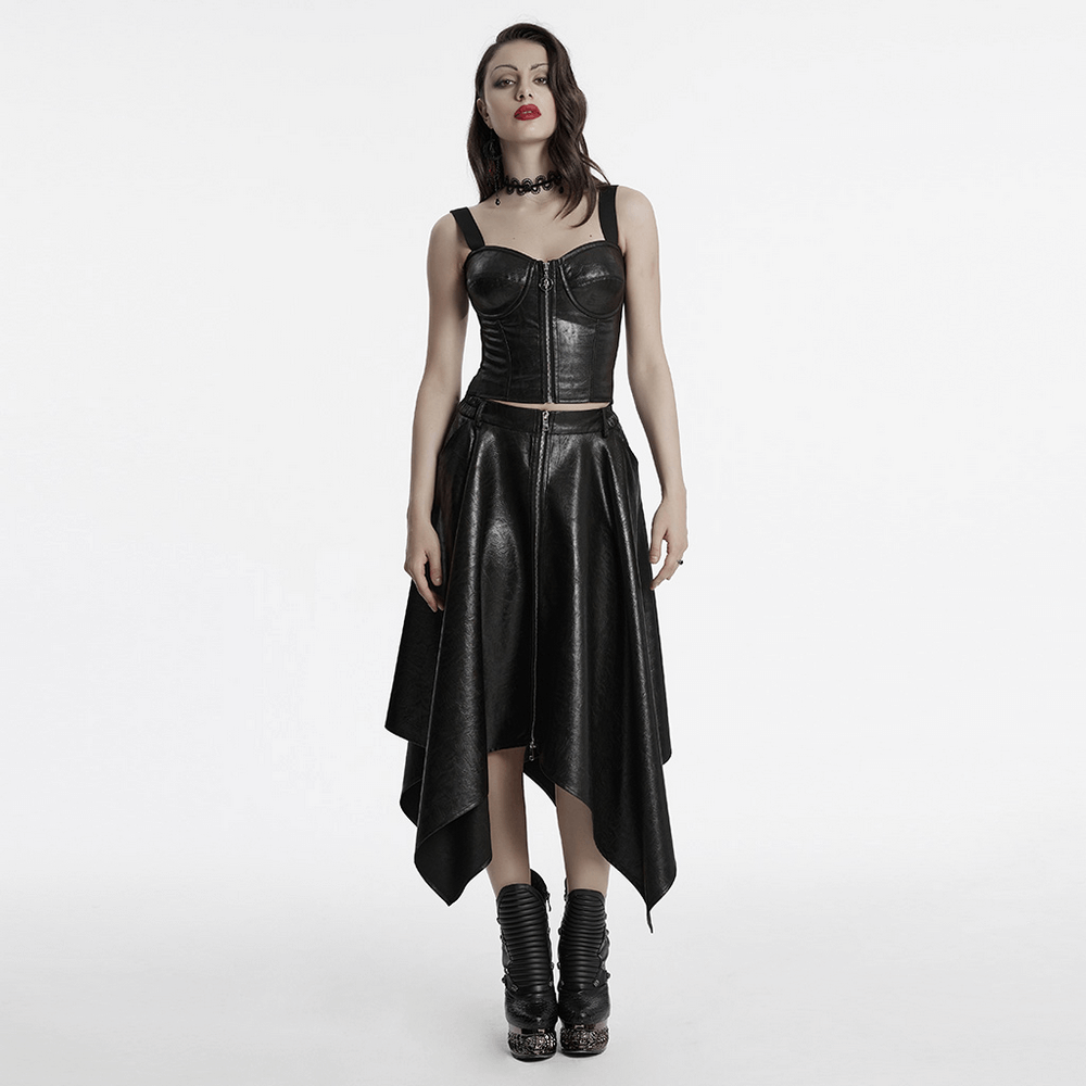 Punk faux leather corset with adjustable straps, featuring a tight fit and edgy design.