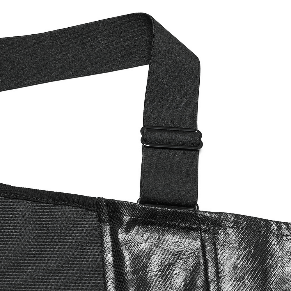 Adjustable strap detail of punk faux leather corset showcasing versatility and stylish design.