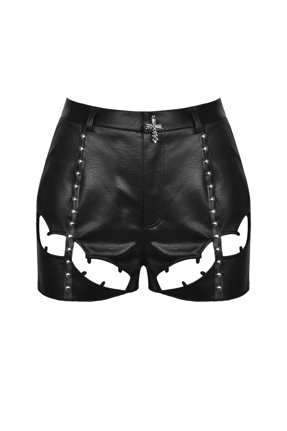 Punk Faux Leather Cutout High-Waisted Shorts with Side Straps