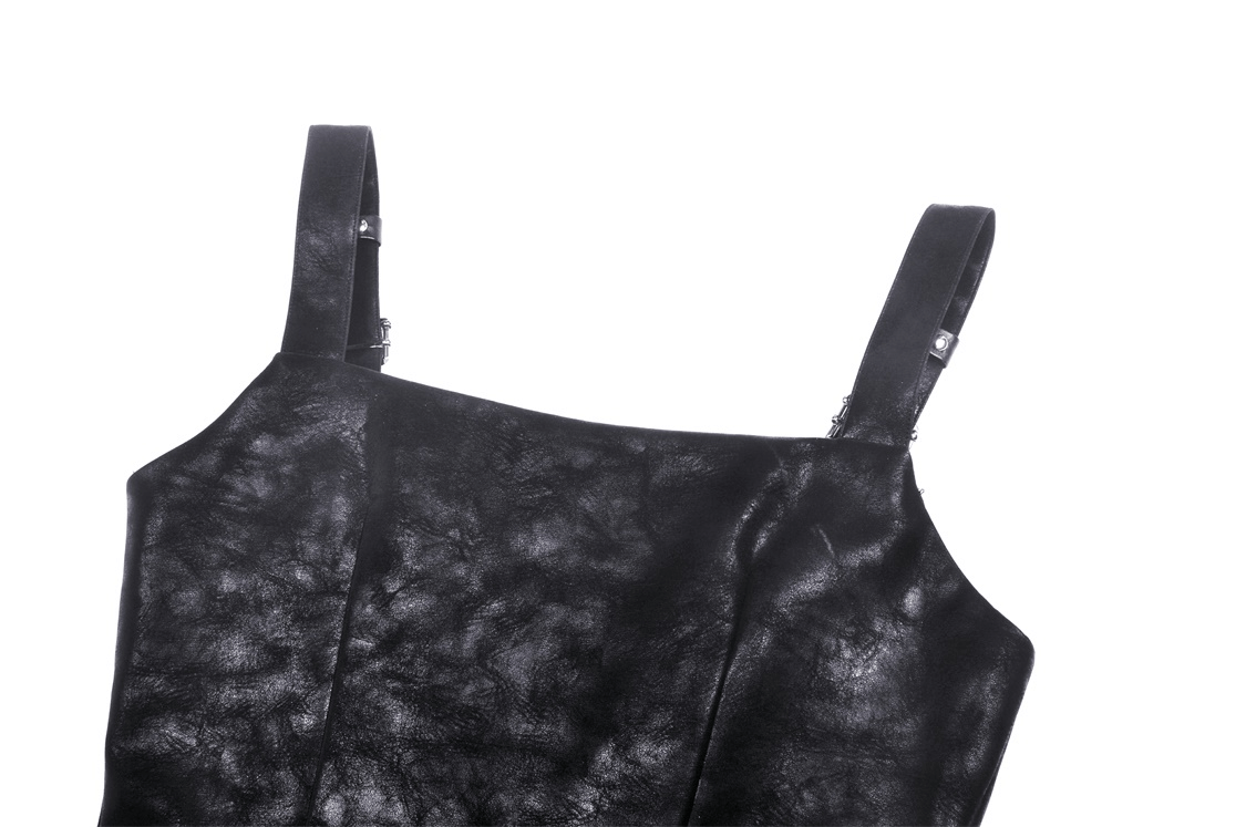 Punk Faux Leather Strap Detail Mini Dress for Women