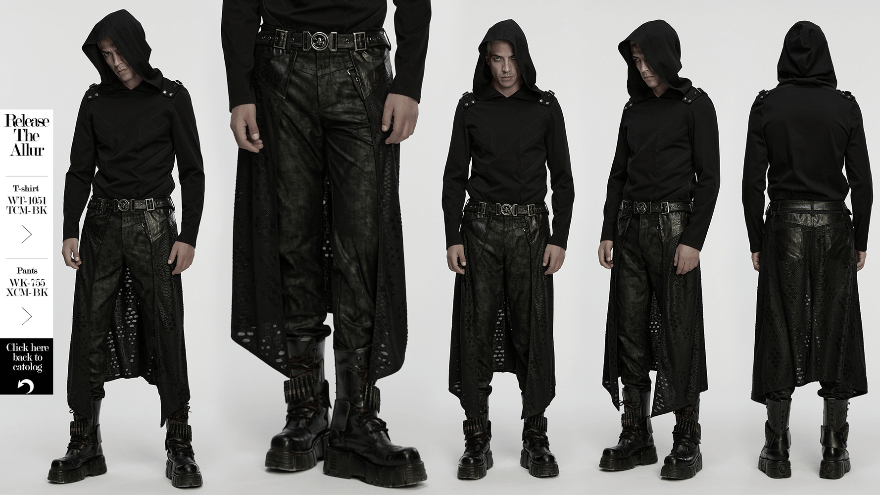 Punk Faux Leather Tattered Knitted Kilt for Men showcased with a stylish adjustable belt and rugged design.