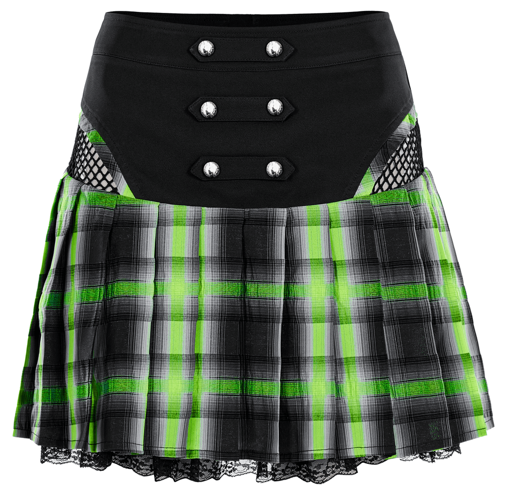 Punk Female Plaid Skirt with Lace and Snap Buttons
