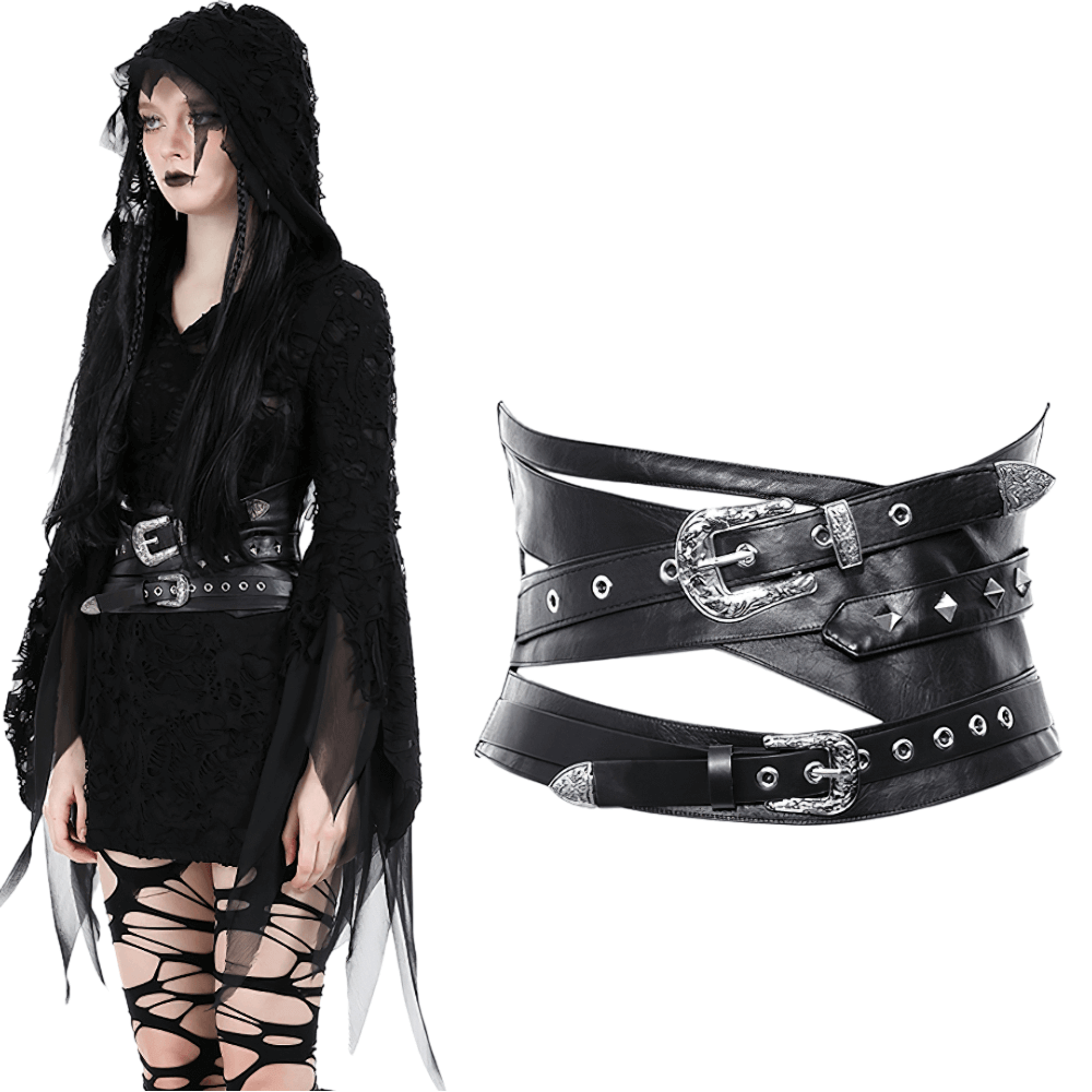 Punk Female PU Leather Corset Belt with Silver Buckles