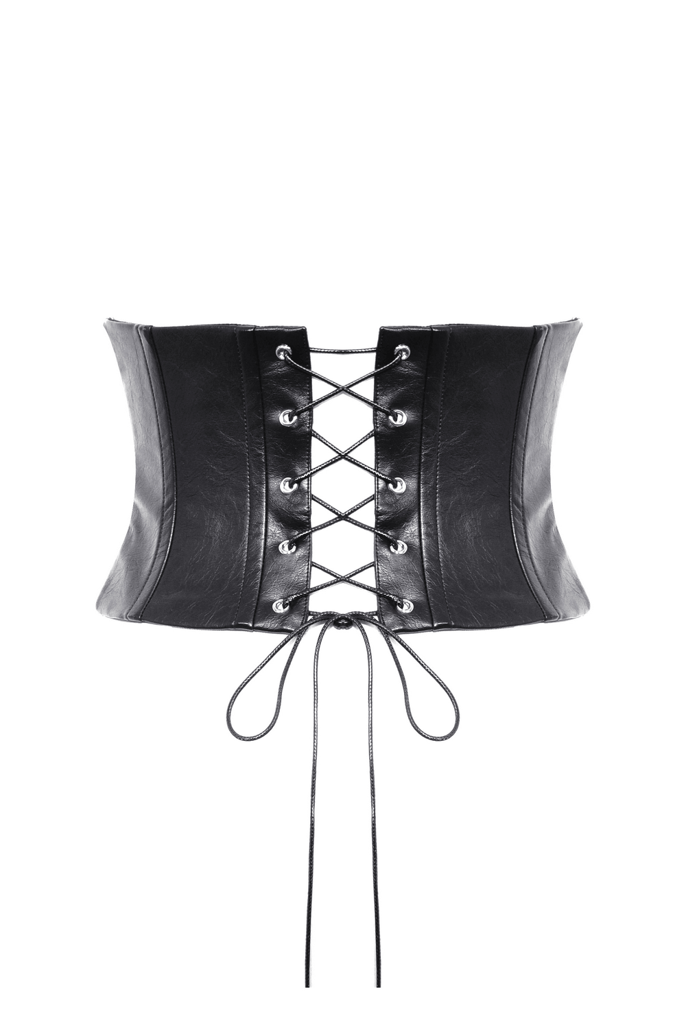Punk female black PU leather corset belt with silver buckles and lace-up detail, perfect for stylish outfits.
