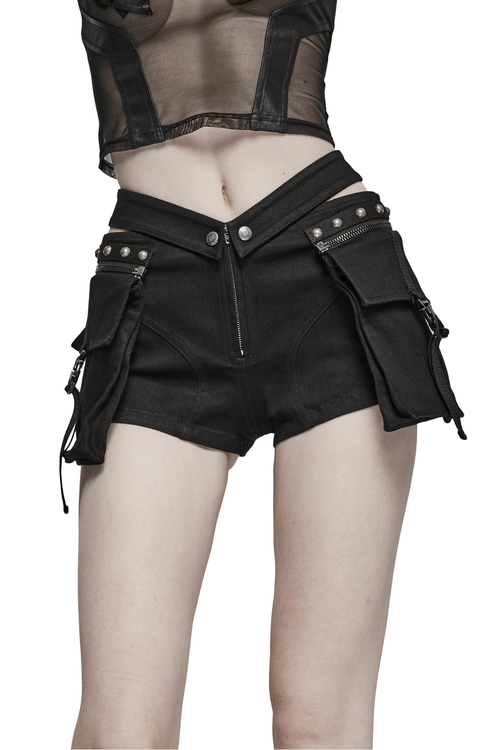 Short riveté punk pour femme avec poches cargo amovibles