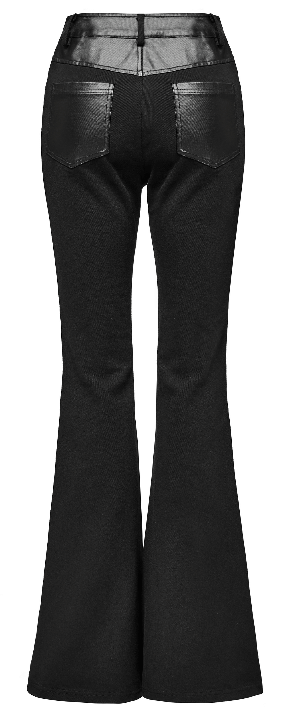 Pantalon évasé punk avec rivets et empiècements en cuir