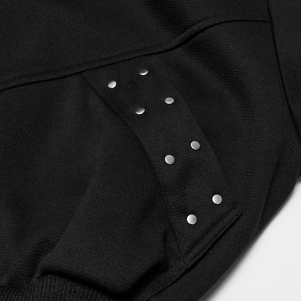 Detail of Punk Fleece Jacket with Fur Collar and Ribbed Trim showcasing silver studs on the sleeve.