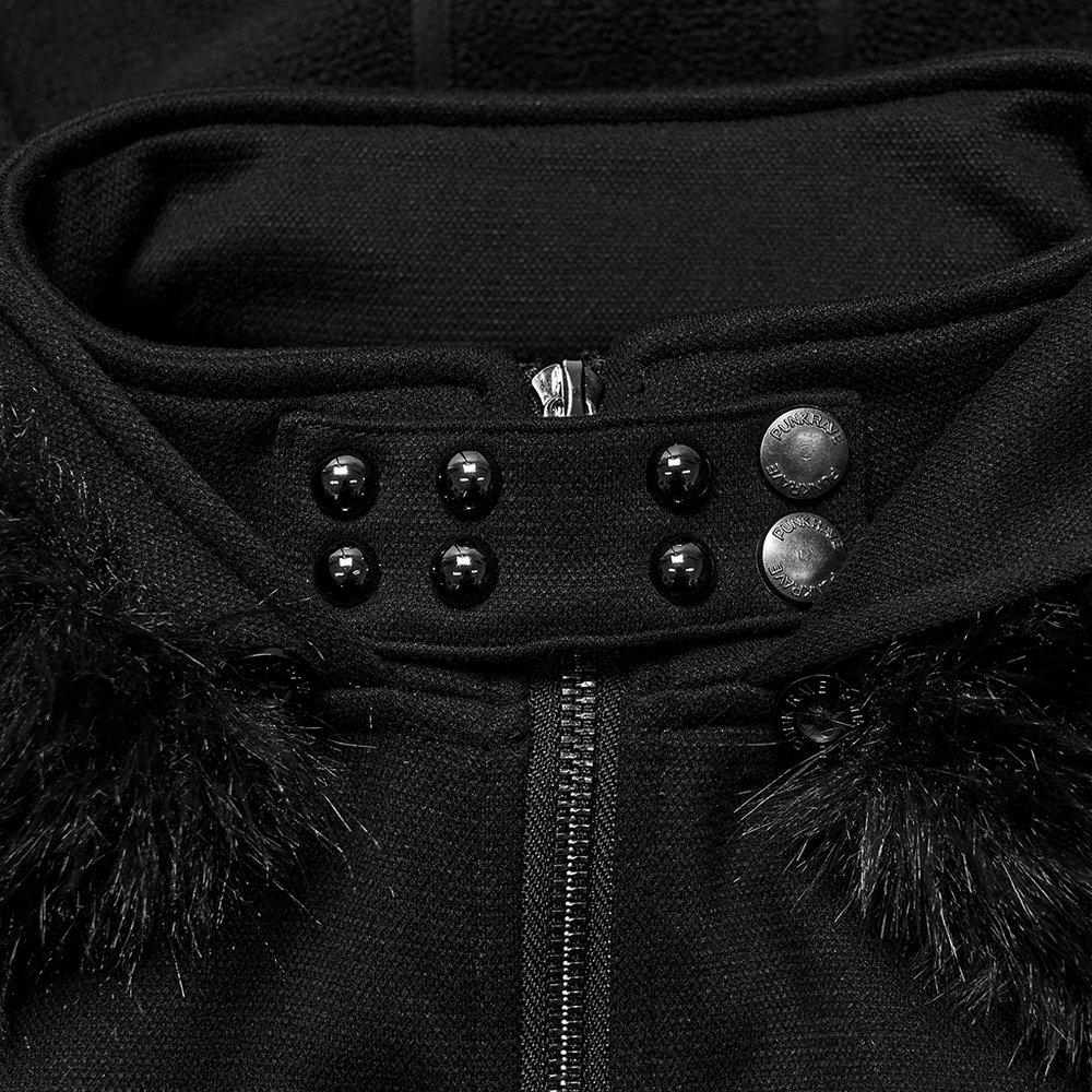 Punk Fleece Jacket with Fur Collar and Ribbed Trim showcasing button detail and soft faux fur collar.
