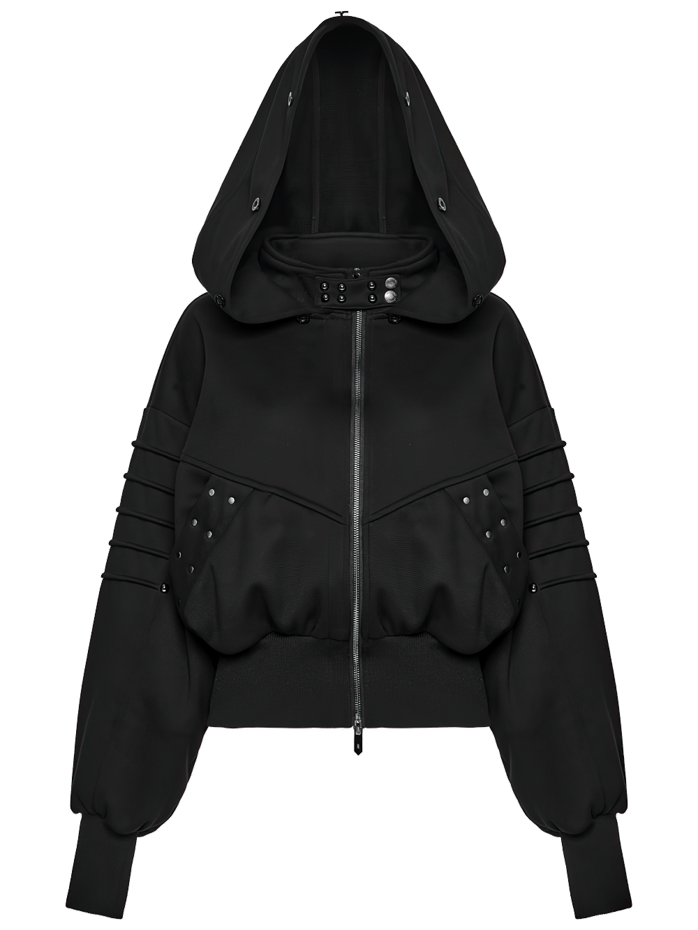 Punk Fleece Jacket with Fur Collar and Ribbed Trim showcasing a stylish cropped silhouette and dramatic hood.