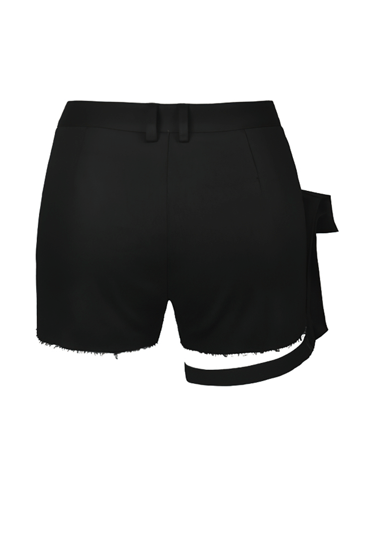 Punk Goth Zipper Pocket Asymmetric Hem Shorts for Women