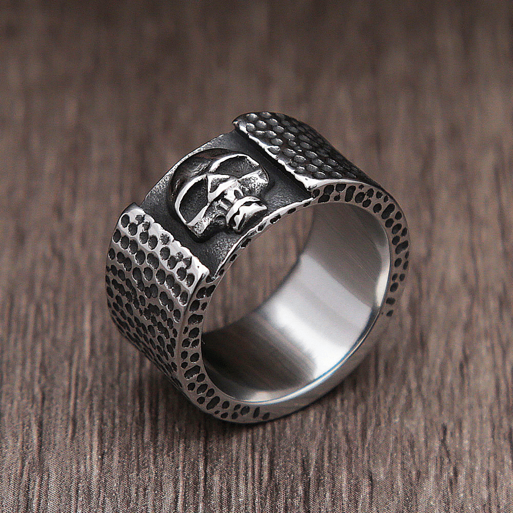 Punk Gothic stainless steel skull ring, bold biker jewelry designed for a rebellious style.