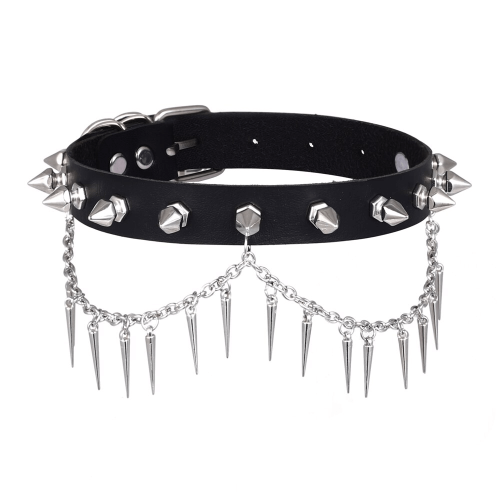 Gothic Black Men's Spiked Choker And Body Harness Silver | Thinkers Clothing