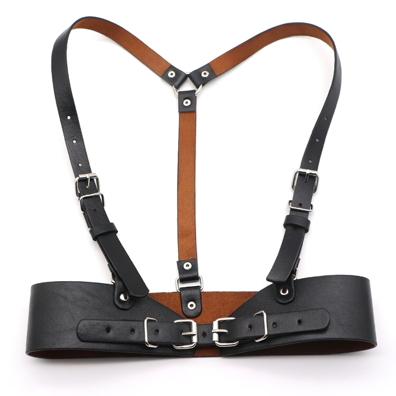 Stylish punk gothic adjustable strap belt for women in black and brown, featuring silver fittings and quality materials.