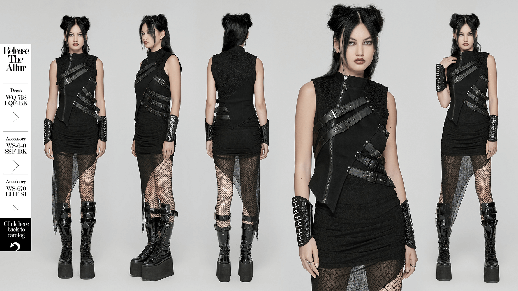 Asymmetrisches Punk-Gothic-Oberteil mit Schnallen und Mesh-Detail