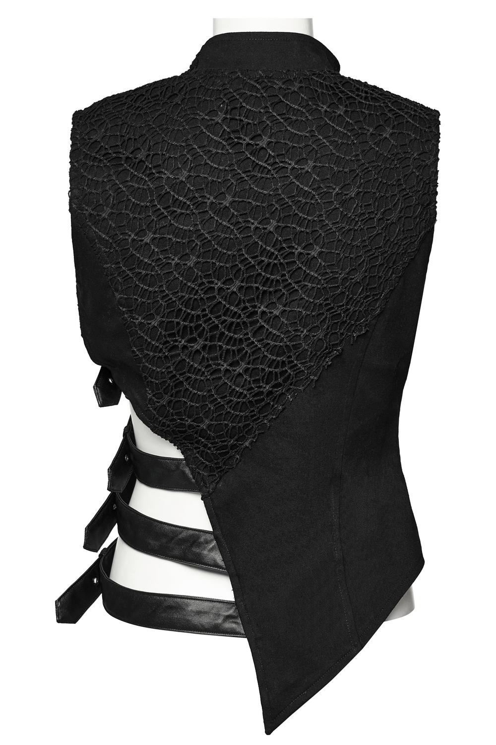 Punk Gothic Asymmetric Top with Buckles and Mesh Detail