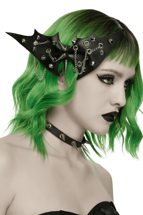 Punk Gothic Bat Wing Hair Clip with Spikes and Chains