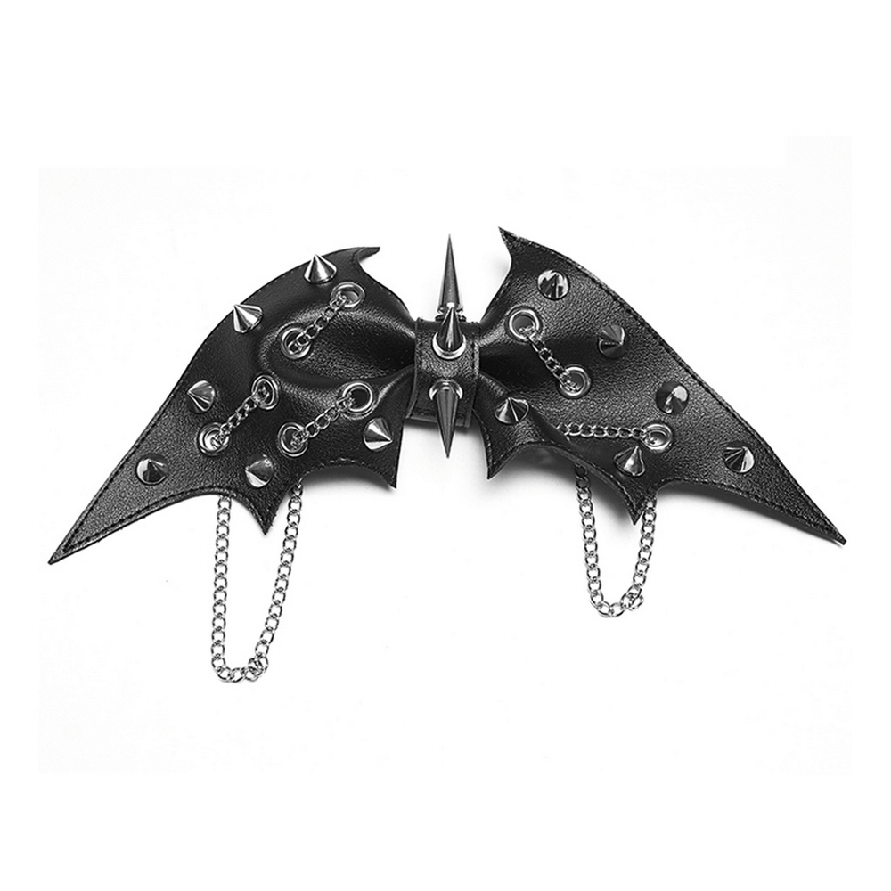 Punk Gothic Bat Wing Hair Clip with Spikes and Chains featuring studs and chains for a rebellious look.