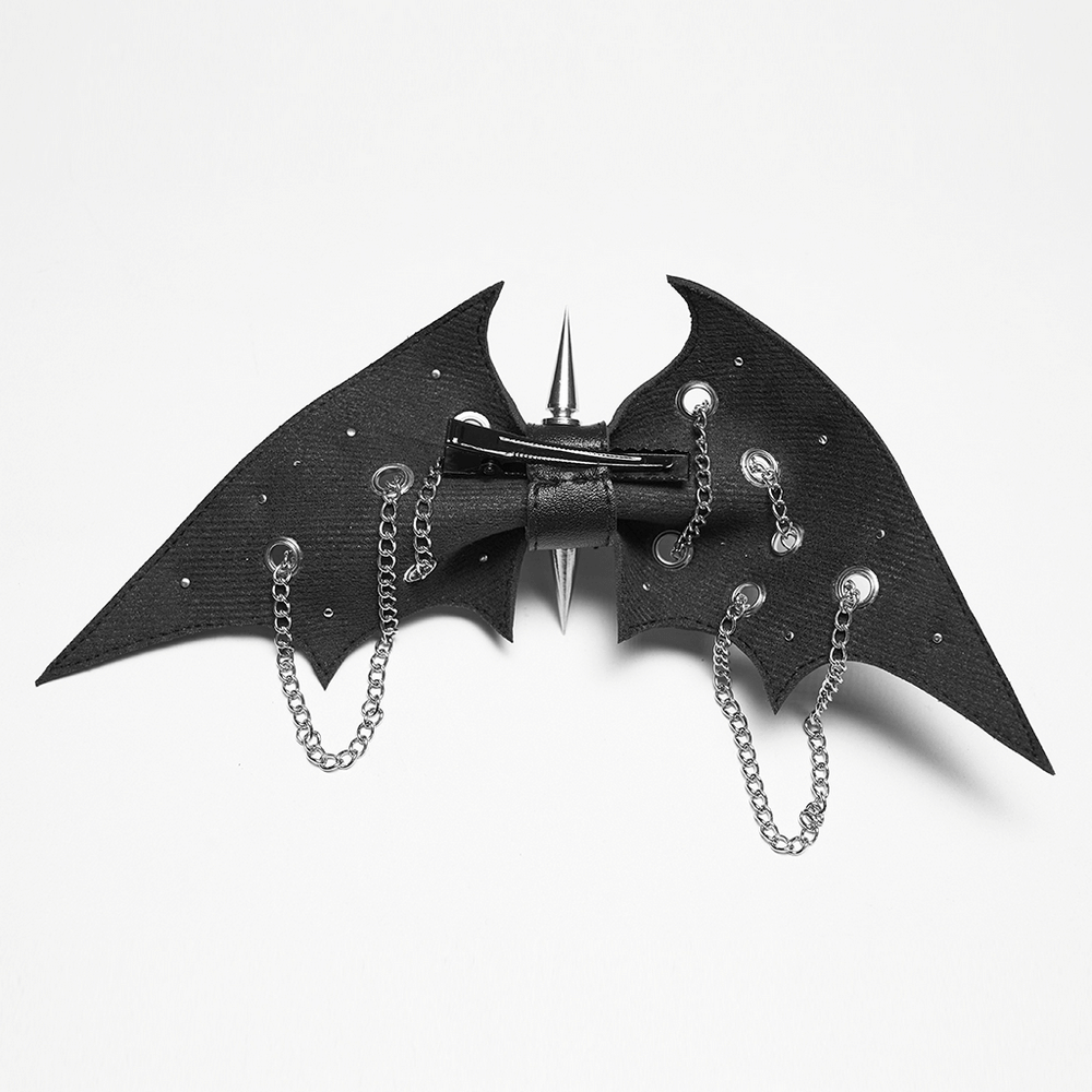 Punk Gothic Bat Wing Hair Clip with Spikes and Chains featuring spikes and chains for a dark, edgy look.