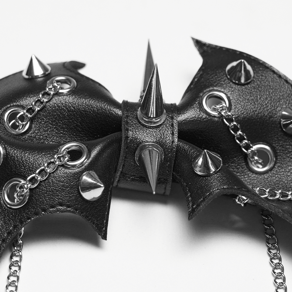 Punk Gothic Bat Wing Hair Clip with Spikes and Chains featuring spikes and chains crafted from synthetic leather.