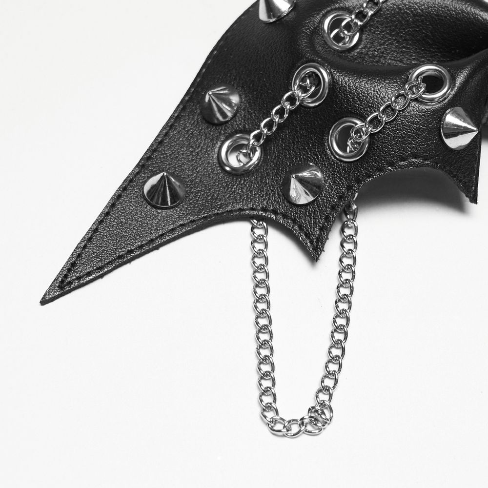 Punk Gothic Bat Wing Hair Clip with Spikes and Chains showcasing metallic spikes and chains on eco-friendly leather.