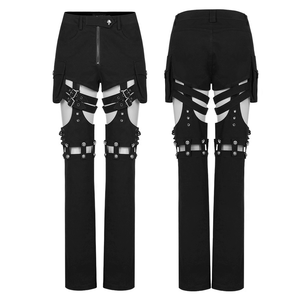 Punk Gothic Detachable Leg Trouser Pants-Shorts Black Straps