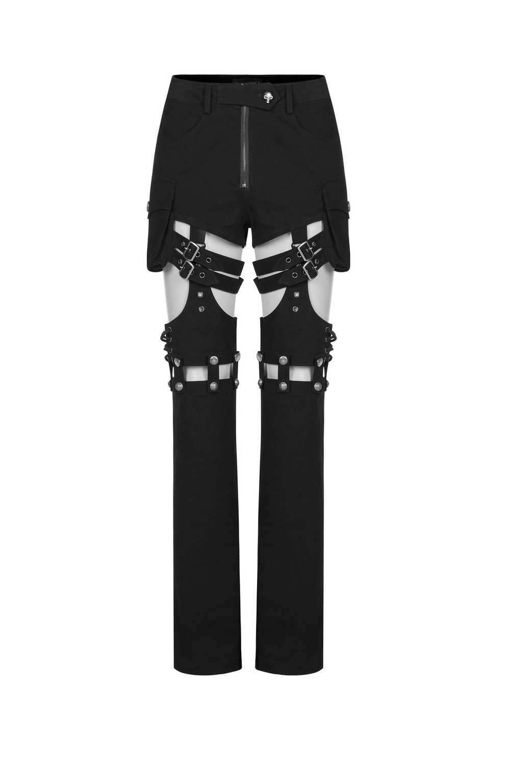 Punk Gothic Detachable Leg Trouser Pants-Shorts Black Straps