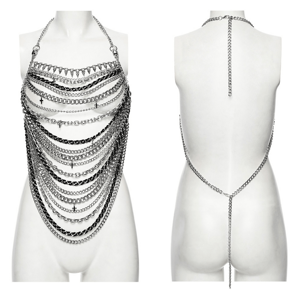 Punk Gothic Layered Metal Chain Body Harness Accessory