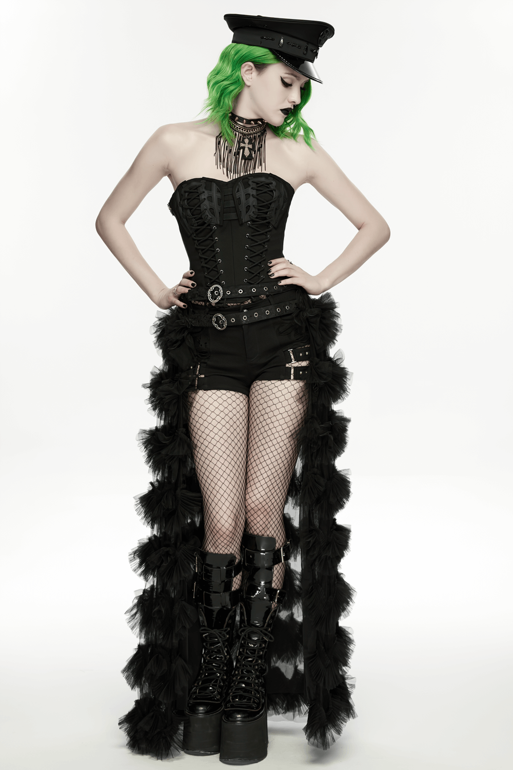 Punk Gothic Military Hat with Pentagram Emblem